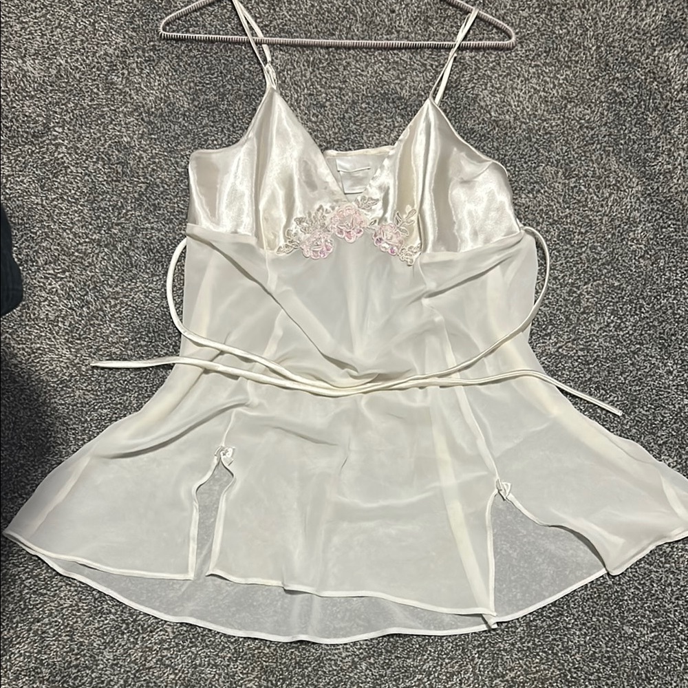 Elegant Satin Slip Dress with Floral Embroidery